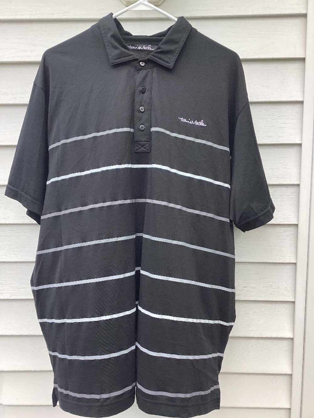 TRAVIS MATHEW Men's Black Striped Golf POLO SHIRT Size XXL Short Sleeves